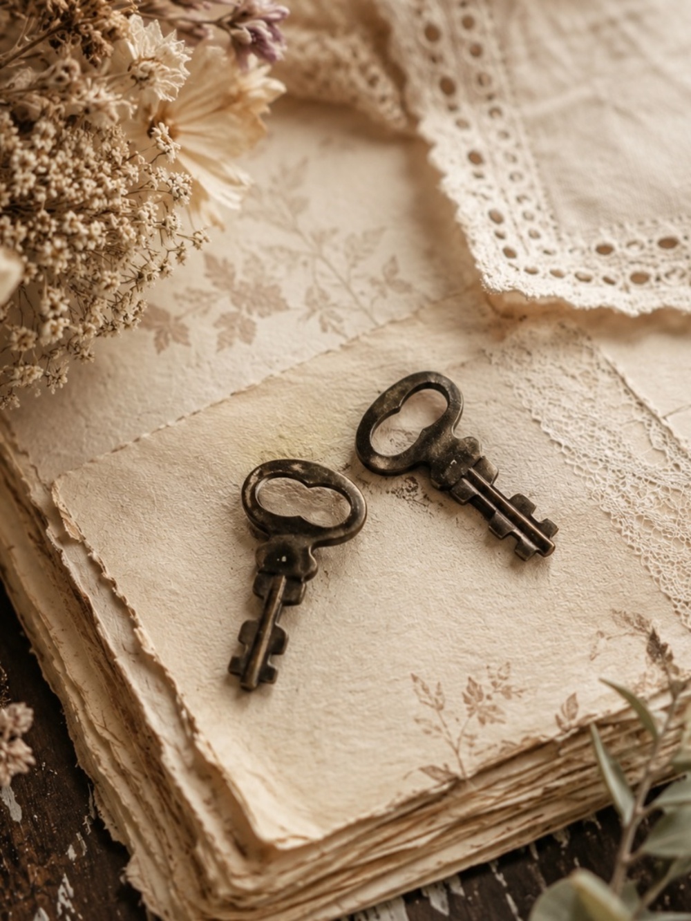 Mini Brass Tone Skeleton Keys Set of 2 – Decorative Vintage Style Craft Keys